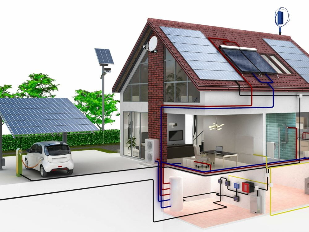 Maison équipée de panneaux solaires, borne de recharge, ballon d’eau chaude et gestion intelligente de l’énergie