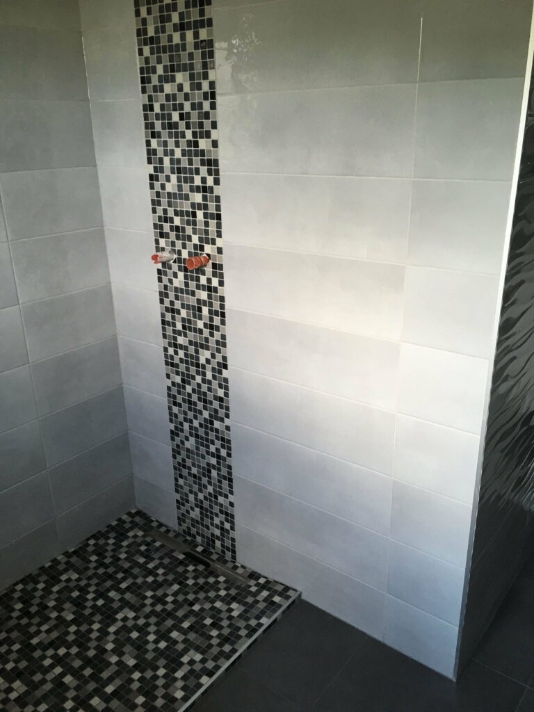 Détails du carrelage dans une salle de bain à Annemasse
