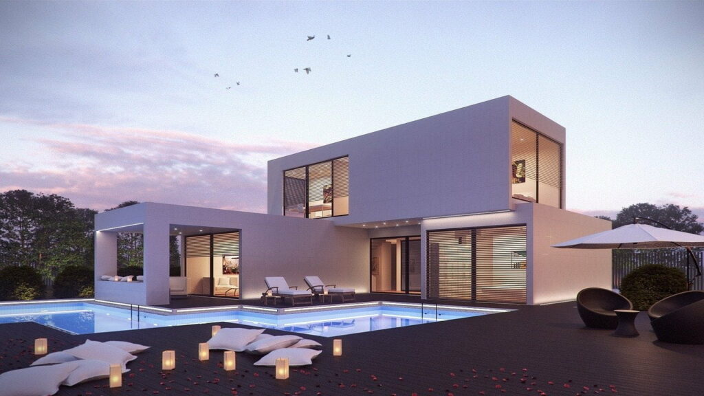 Maison contemporaine avec rénovation fenêtre Evian XXL et terrasse lumineuse.