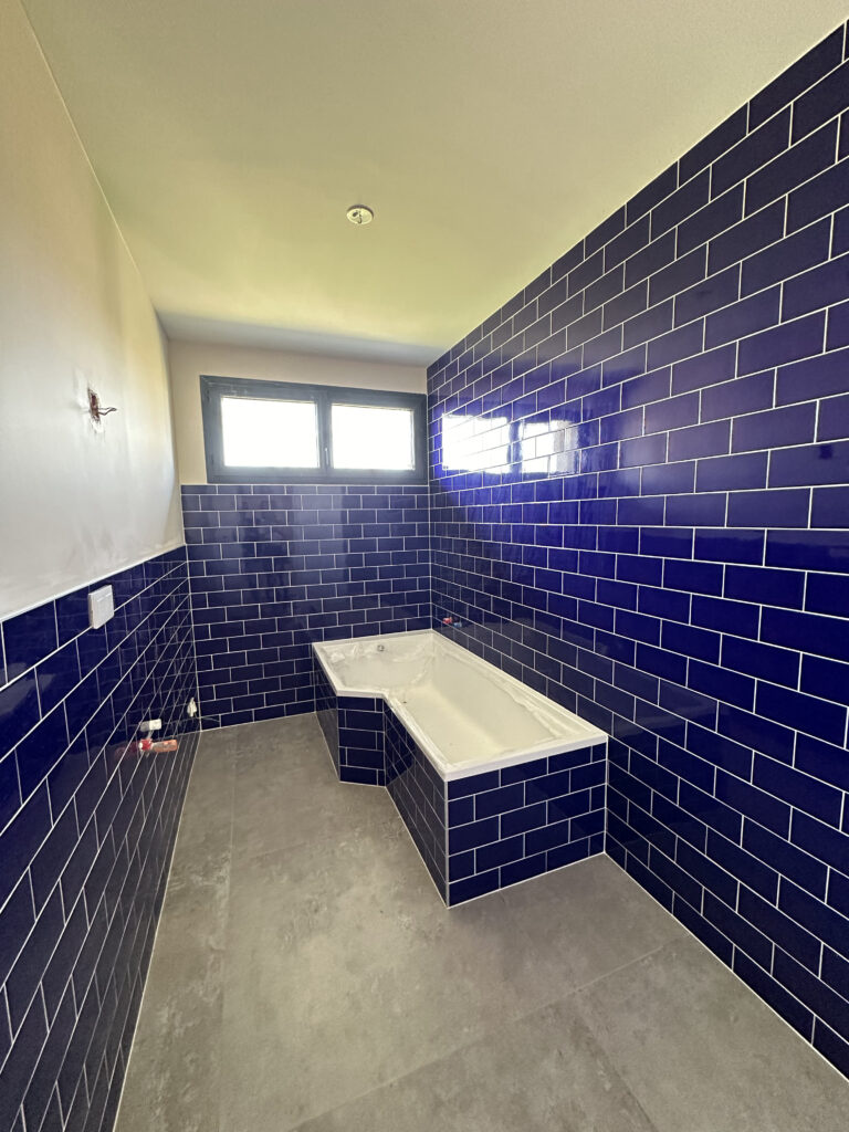 Carrelage rétro bleu dans une salle de bain à Thonon-les-Bains
