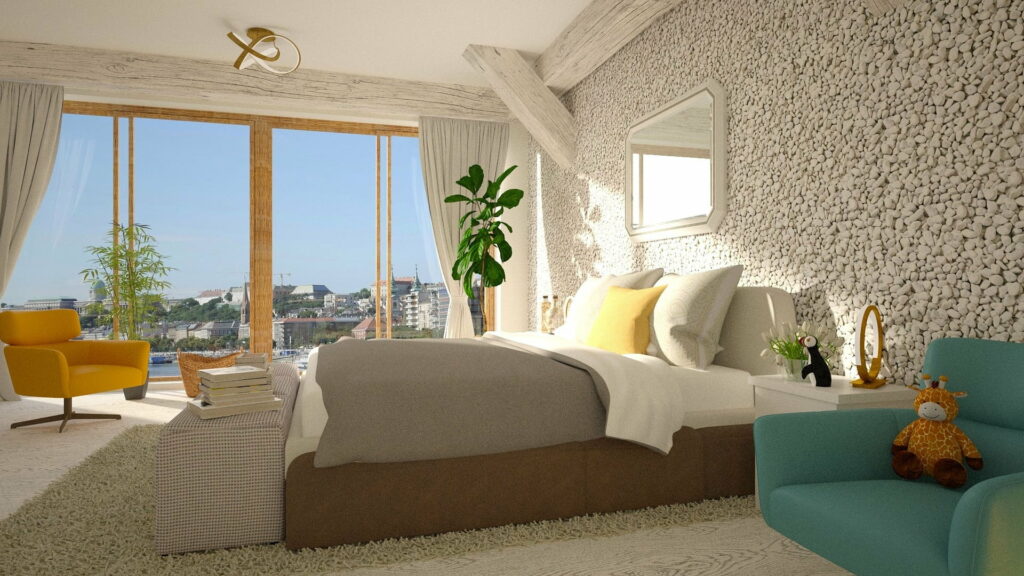 Chambre avec touches de jaune à Bons-en-Chablais