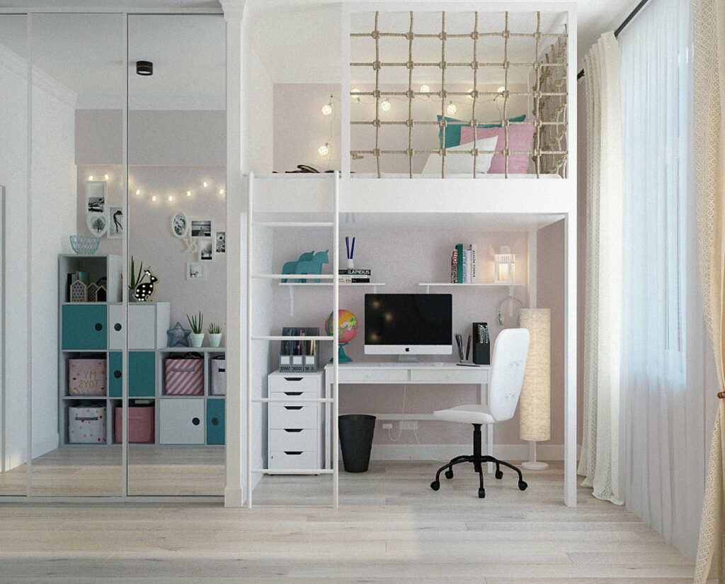 Chambre d'enfant avec touches de bleu et rose à Bons-en-Chablais