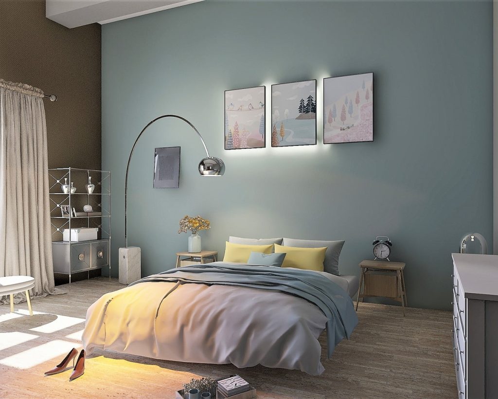 Chambre avec mur bleu à Bons-en-Chablais